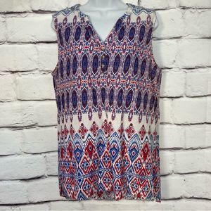 Basic Editions Red White and Blue Bohemian Print Loose Tank Size M Cotton SZ M